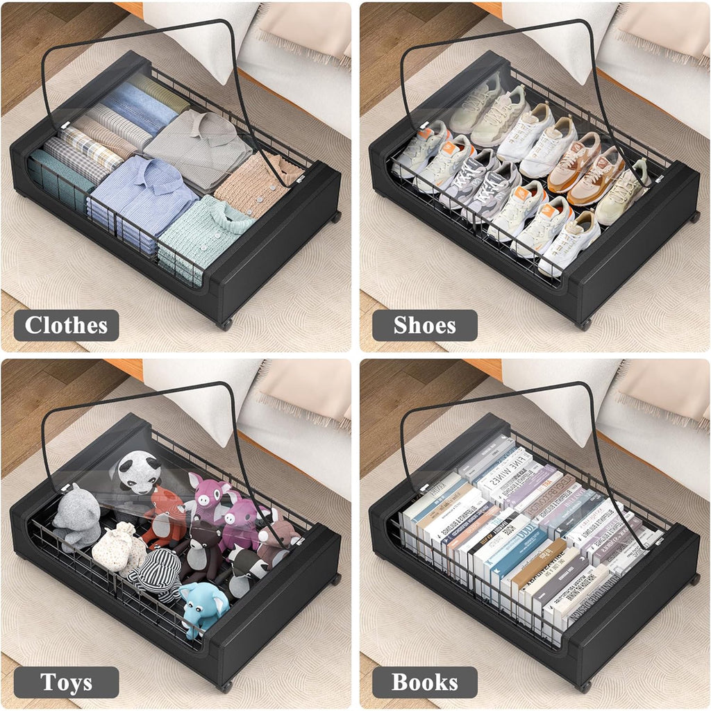 Under Bed Storage with Wheels and Cover, Metal Drawers, Black a7