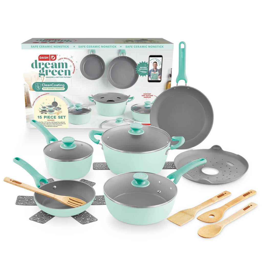 Dream Green Recycled Aluminum 15pc Cookware Set F0　H6 Bi