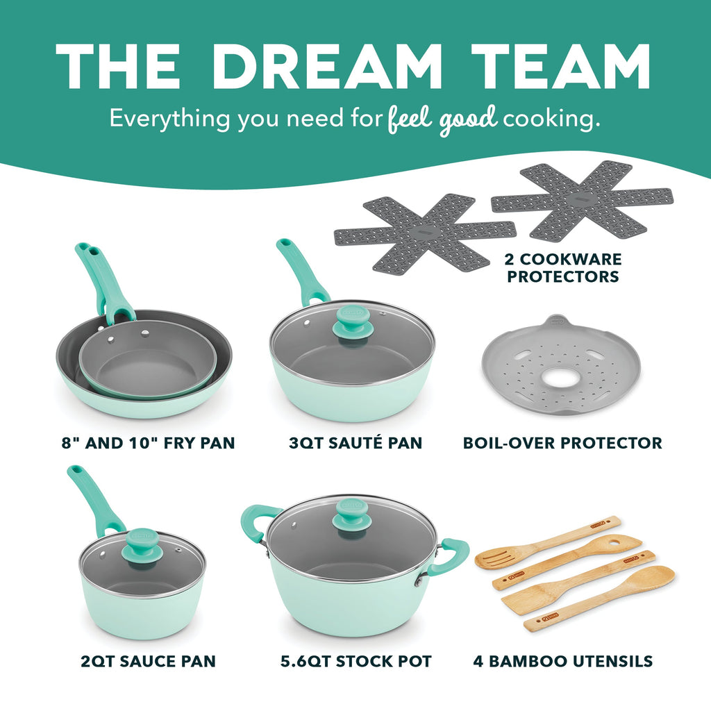 Dream Green Recycled Aluminum 15pc Cookware Set F0　H6 Bi