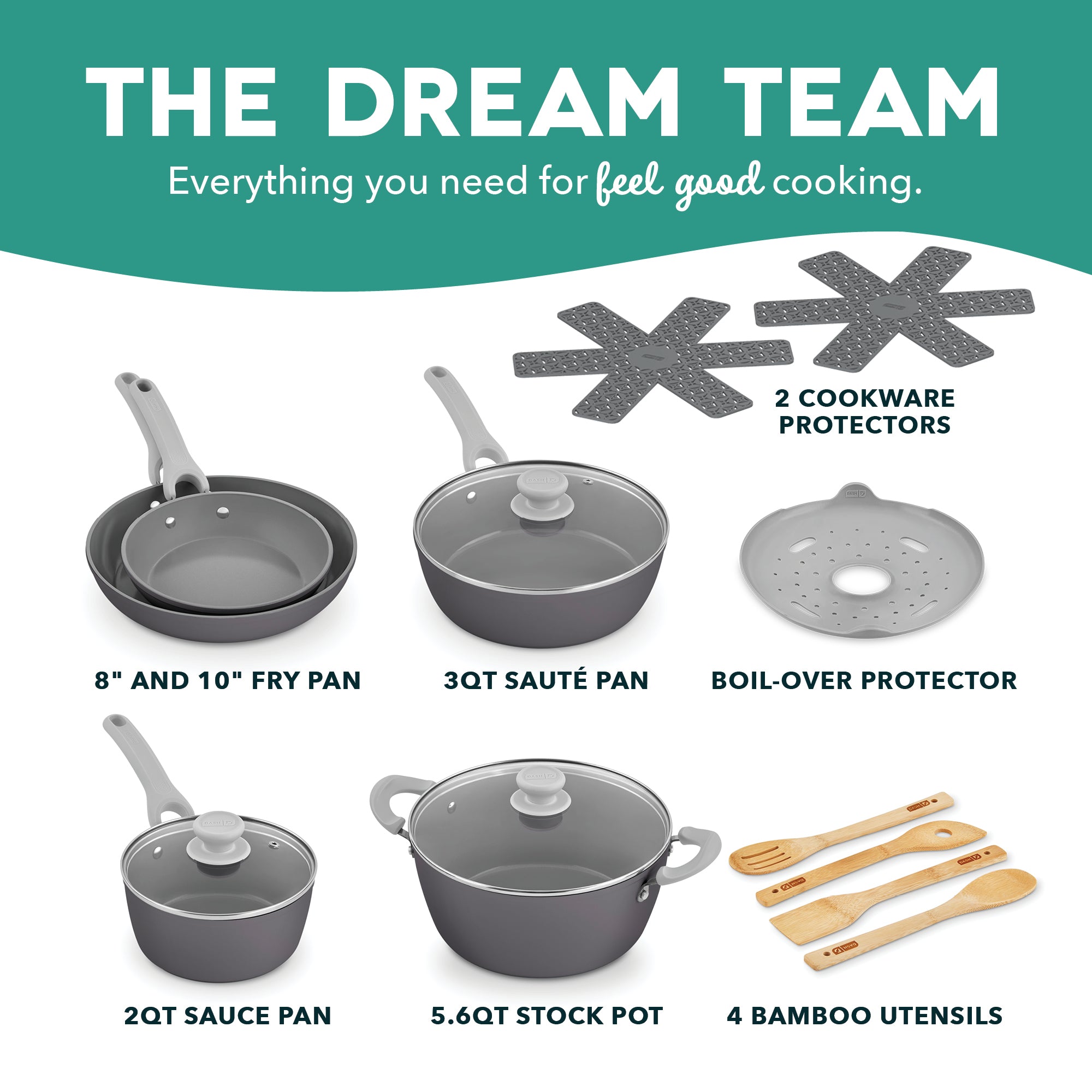 Dream Green Recycled Aluminum 15pc Cookware Set F0　H6 Bi