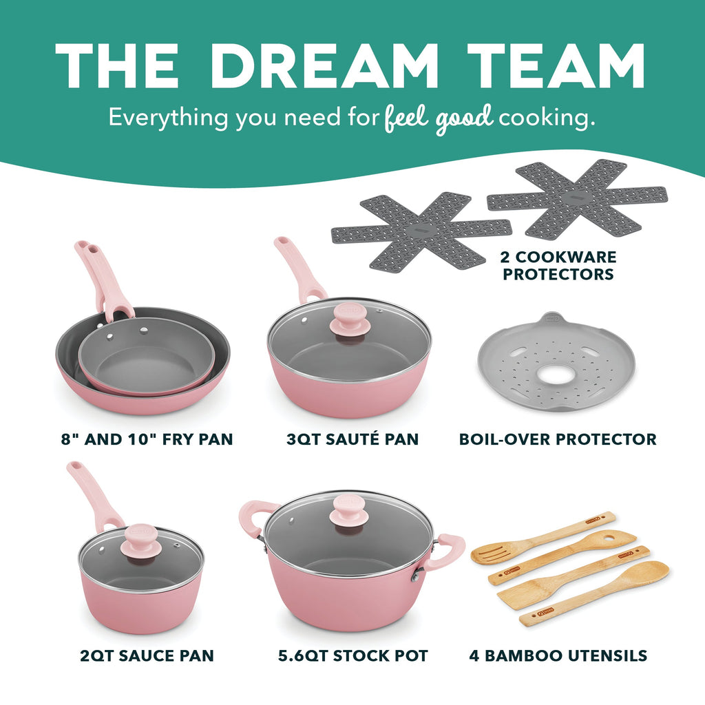 Dream Green Recycled Aluminum 15pc Cookware Set F0　H6 Bi
