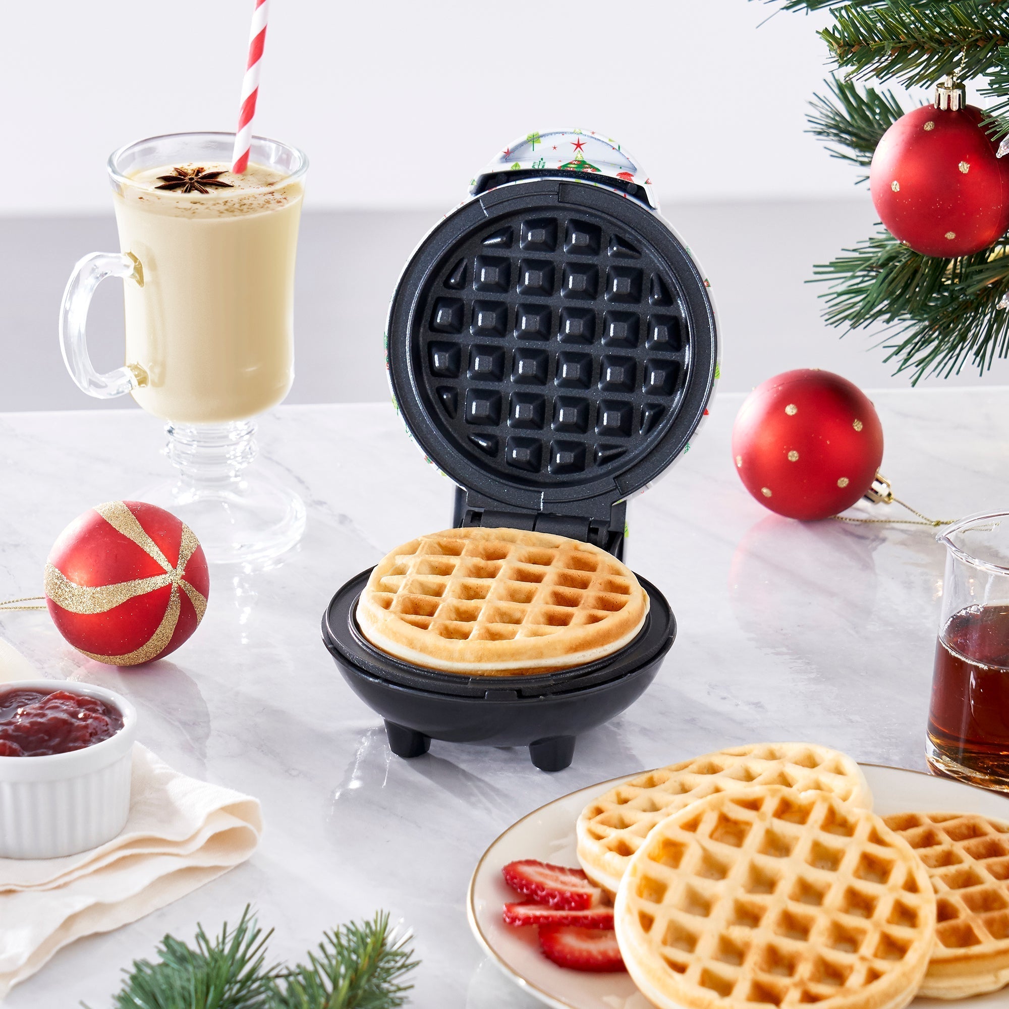 Mini Waffle Maker White with Trees Print C7　D0 vb
