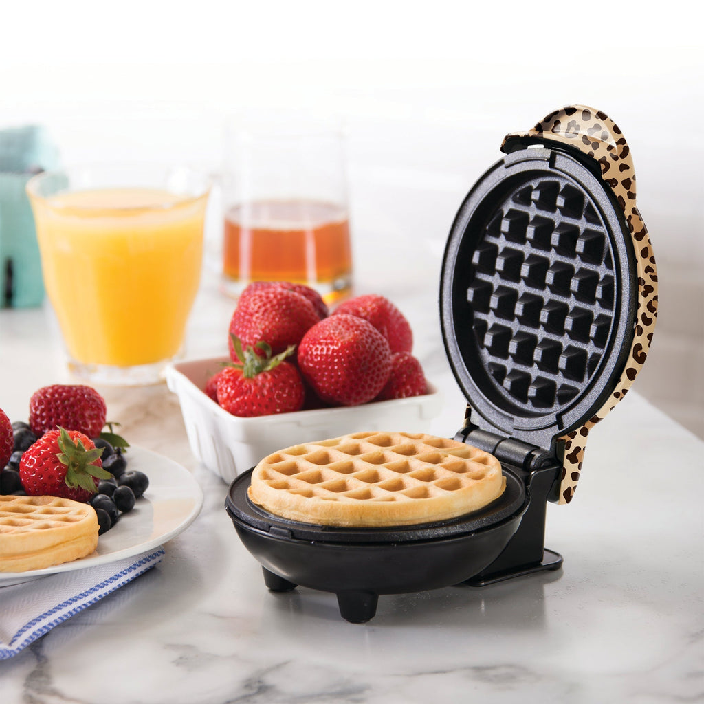 Mini Waffle Maker with Leopard Print D4　ep QN