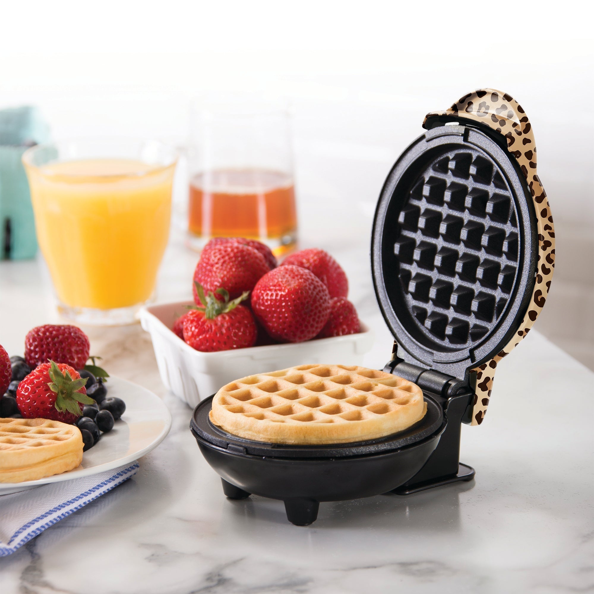 Mini Waffle Maker with Leopard Print D4　ep QN