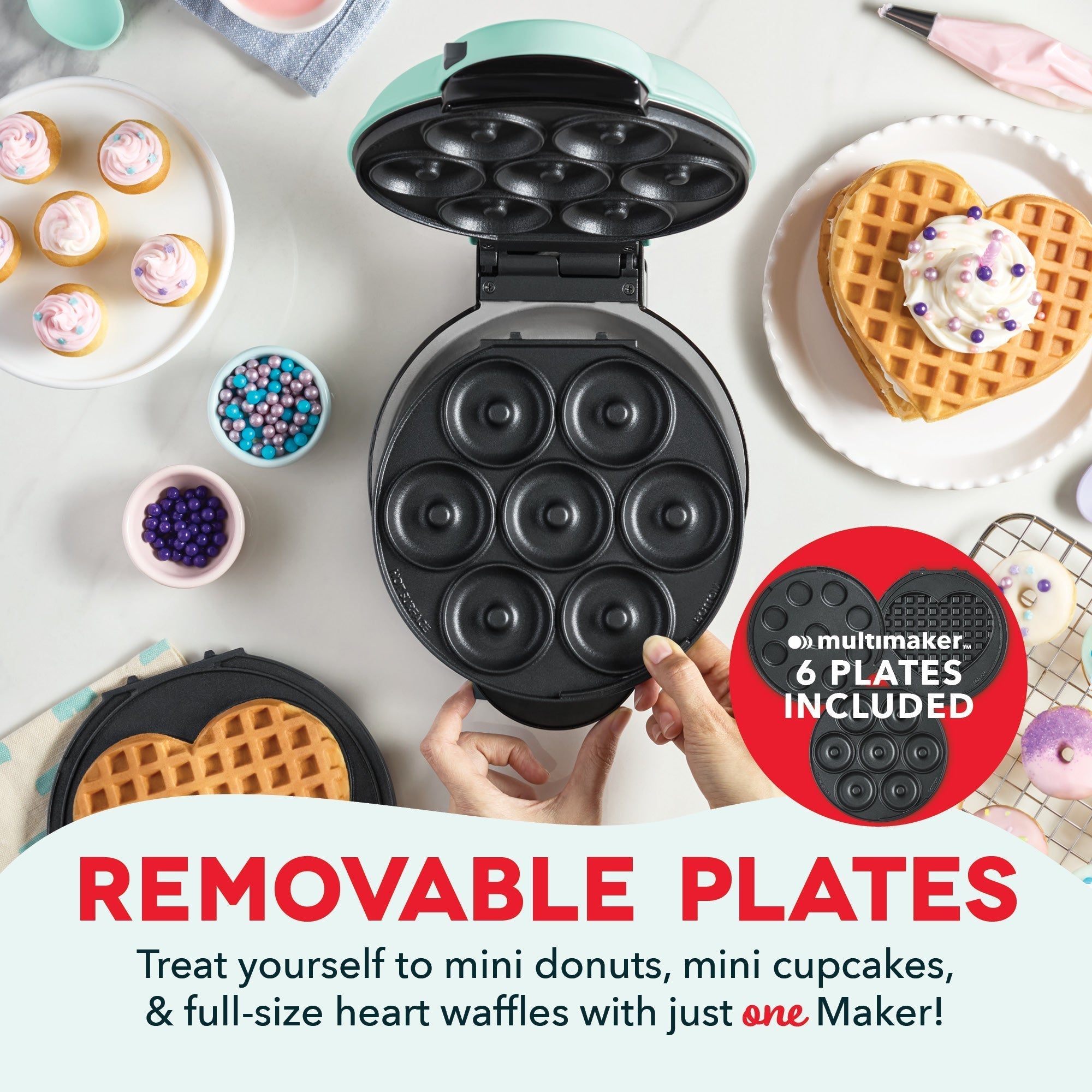 MultiMaker Treat Maker System: Mini Donut, Mini Cupcake, Heart Waffle B0　oz yK